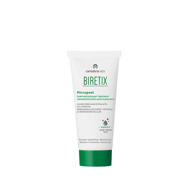 BIRETIX MICROPEEL. Tratamiento exfoliante purificante. Tratamiento cosmético que estimula la renovación celular e impide la obstrucción de los folículos.