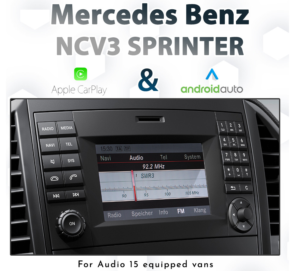 Mercedes-Benz NCV3 Sprinter (906) / Vito (447) (2012-2020) – Factory Audio 15 Integrated Touch Android Auto &amp; Apple CarPlay Installation Kit