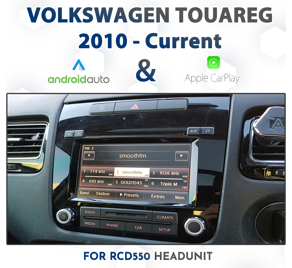 Volkswagen Touareg 7P (2010 to 2018 models) equipped with the RCD550 Infotainment unit for seamless Apple CarPlay and Android Auto integration