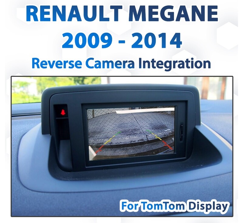 Renault Megane III (2009 to 2014 models) with a Reverse Camera Integration system, designed specifically for vehicles equipped with the TomTom display unit