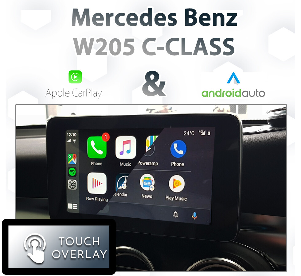 Mercedes-Benz C-Class (C205 / W205) with seamless Apple CarPlay and Android Auto integration featuring a touchscreen overlay