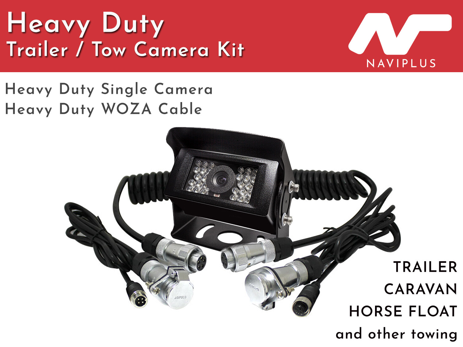 Heavy duty NTSC camera & WOZA trailer Cable - Towing / Caravan Camera pack