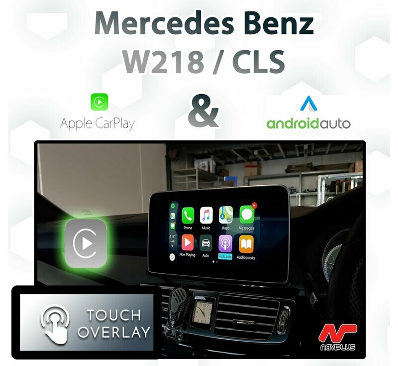 Mercedes-Benz CLS (W218) with Apple CarPlay and Android Auto integration featuring a touchscreen overlay