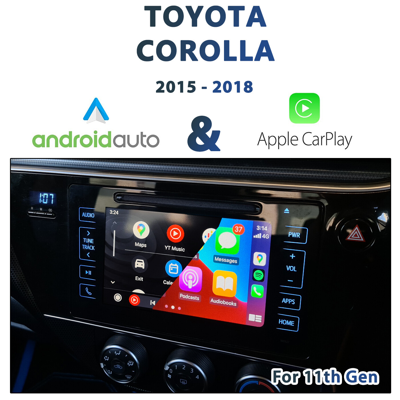 Toyota Corolla E180 (11th Gen, 2015 Aug - 2018 models) with seamless Apple CarPlay and Android Auto integration