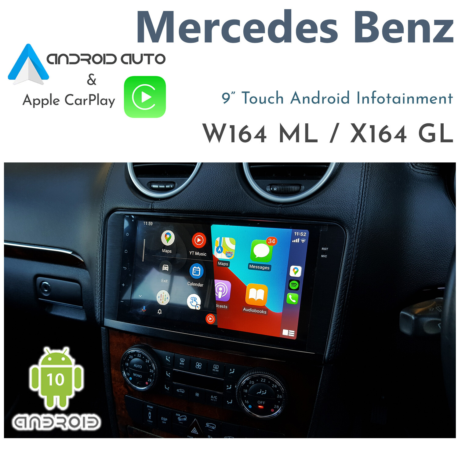 [2006-2011] Mercedes Benz W164 ML / X164 GL Class 9&quot; Apple CarPlay &amp; Android Auto replacement unit