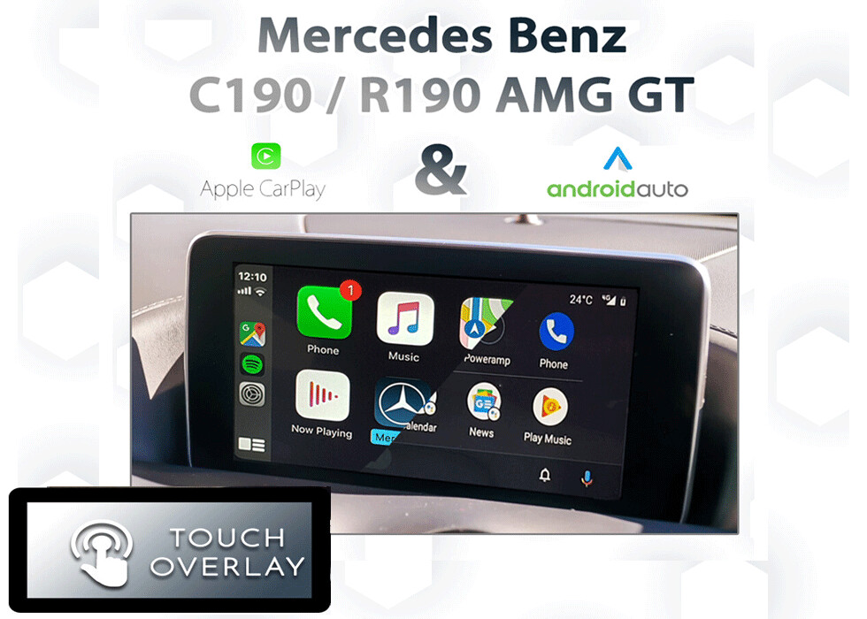 Mercedes-Benz AMG GT (R190 / C190) with seamless Apple CarPlay and Android Auto integration, featuring a touchscreen overlay