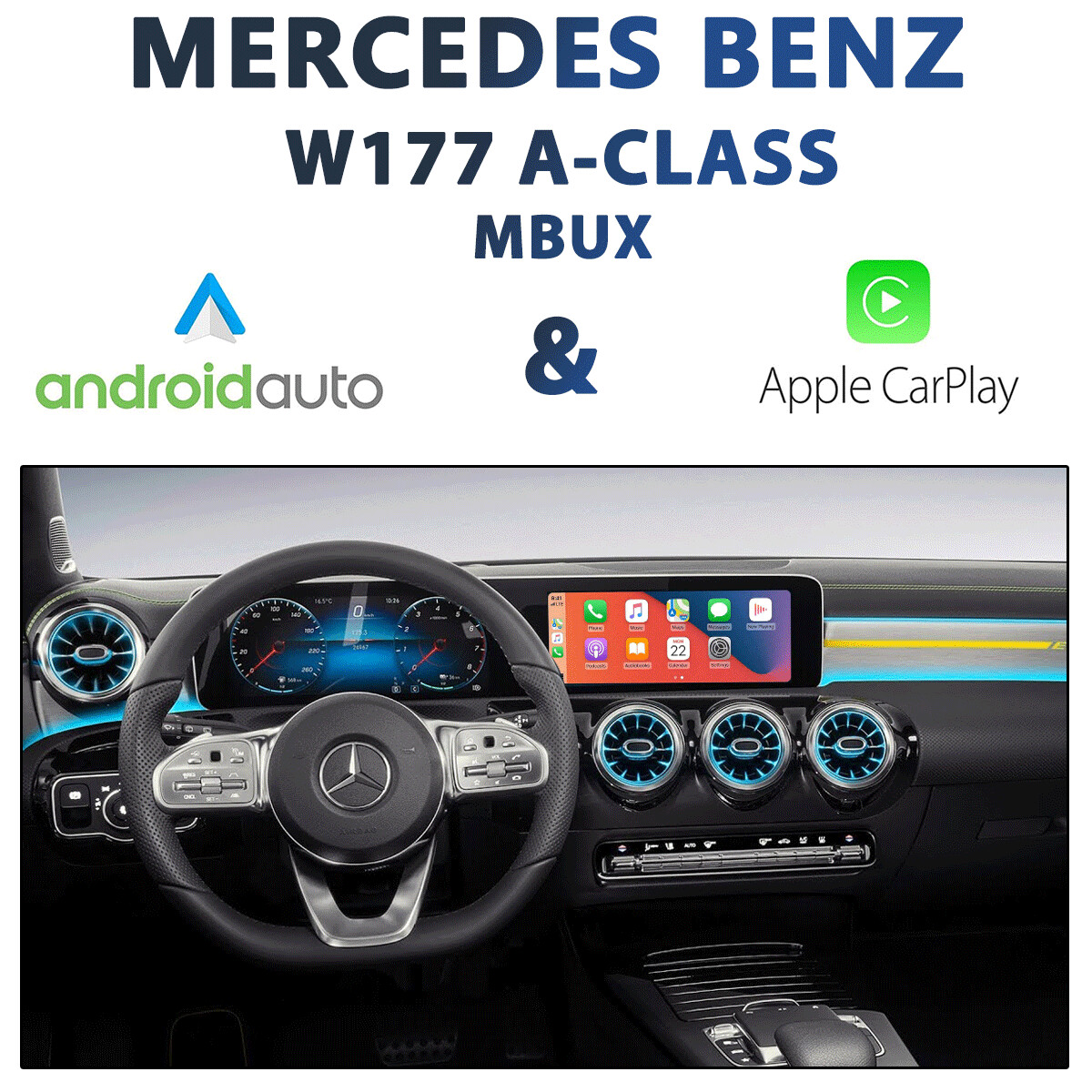 Mercedes-Benz A-Class (W177, 2018+) with seamless Apple CarPlay and Android Auto integration