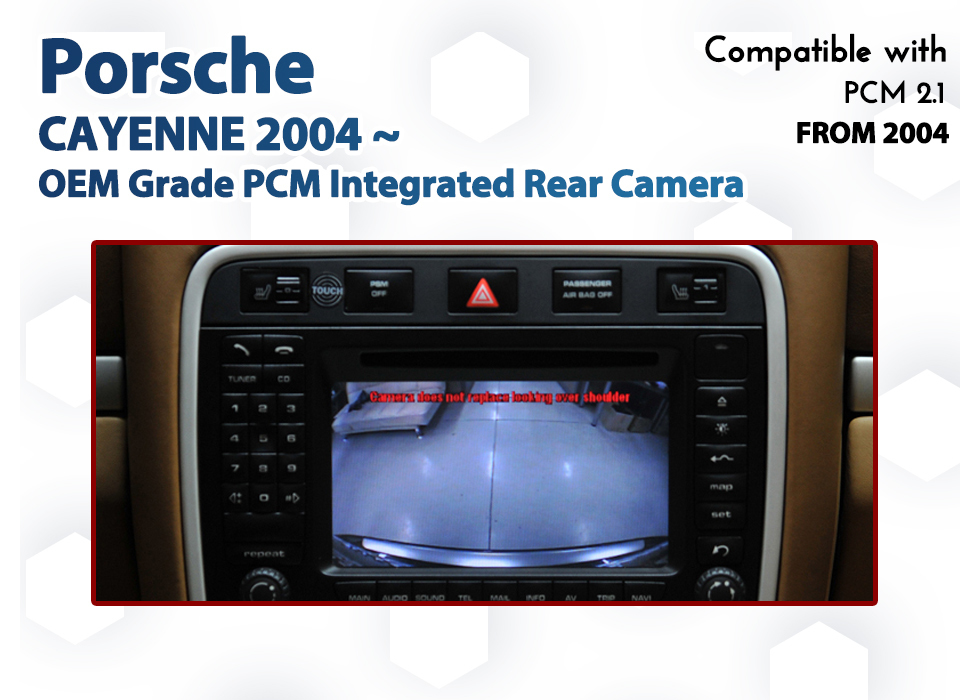 Porsche Cayenne 1st Gen (2003 to 2008) with a Park Assistance system featuring a rear-view camera integration