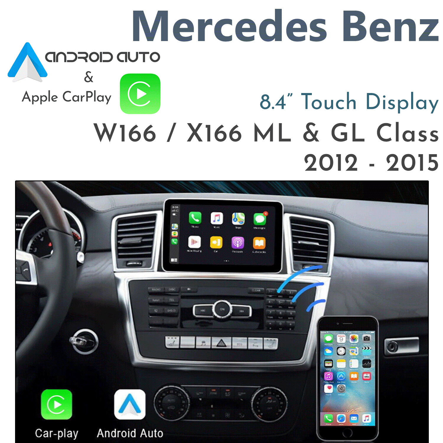 [2011-2015] Mercedes-Benz W166 ML-Class / X166 GL-Class – 8.4&quot; Touch Replacement Screen with Android Auto &amp; Apple CarPlay (Android 13)