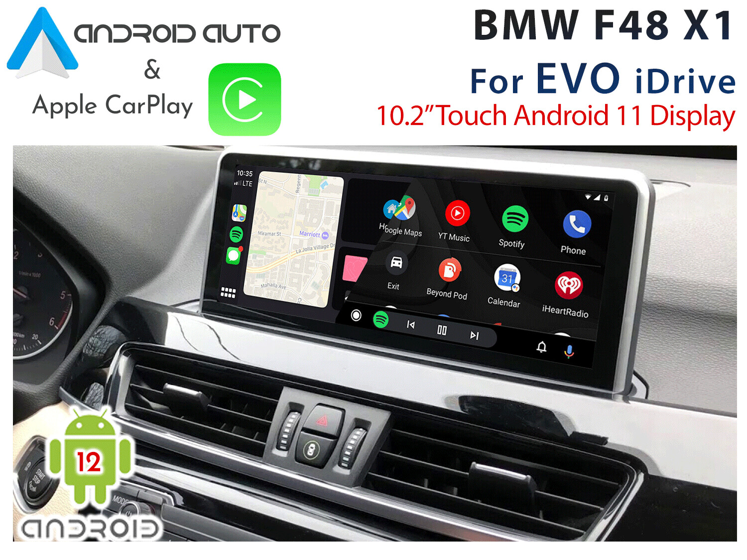 From 2016 EVO BMW F48 X1 - 10.2&quot; Touch Android 12 Display + Apple CarPlay &amp; Android Auto