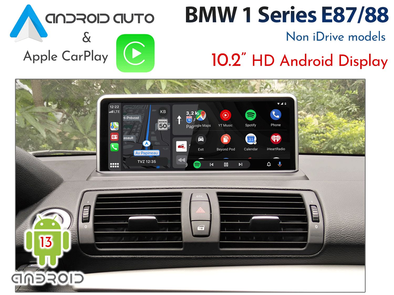 BMW E82 E87 E88 1 Series without iDrive - 10.25&quot; Android 13 / Apple CarPlay and Android Replacement Display