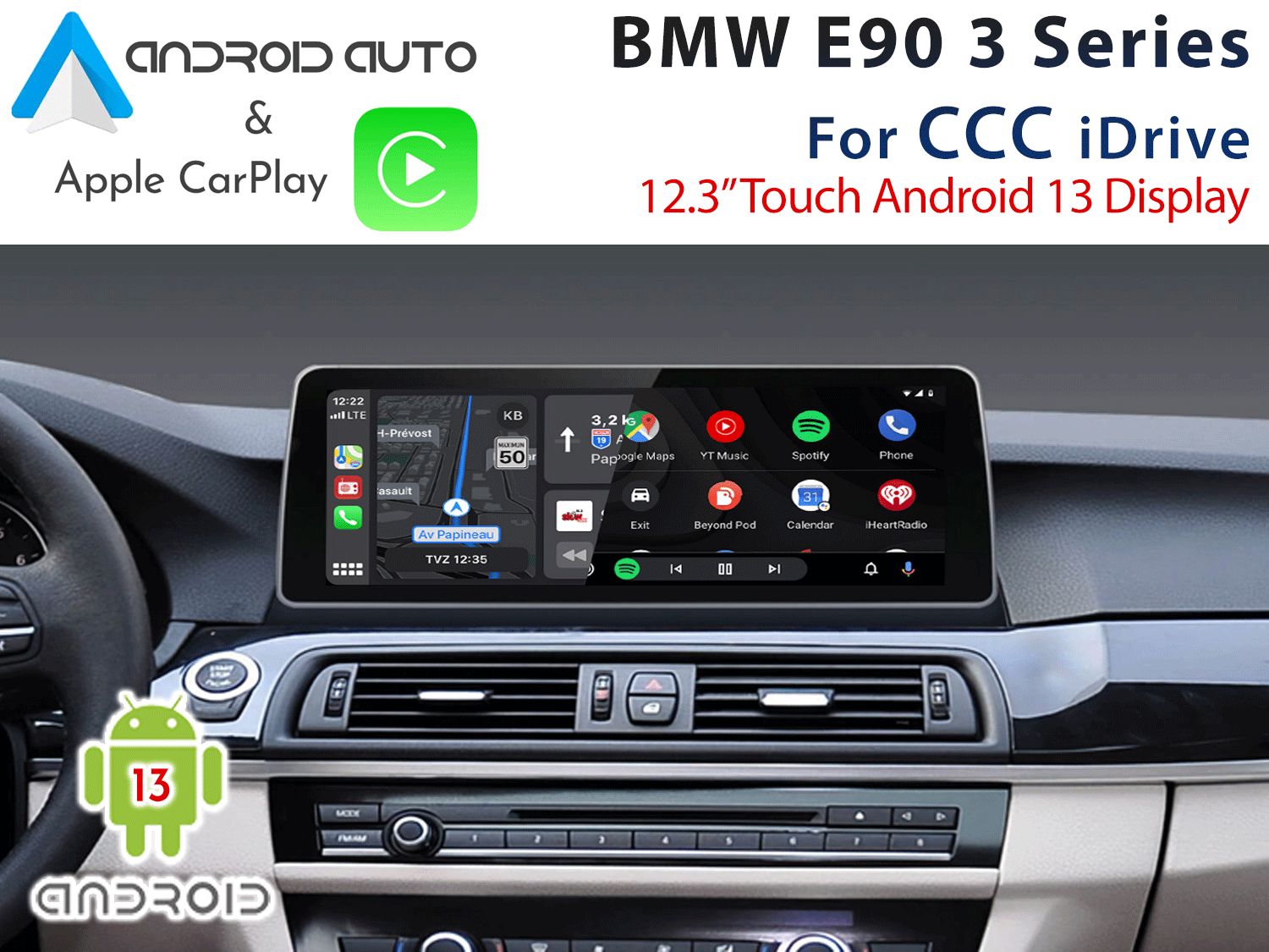 BMW E90 E91 E92 3 Series CCC  - 12&quot; Android 13 / Apple CarPlay &amp; Android Auto Replacement display
