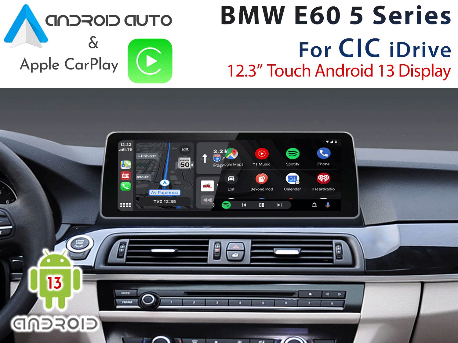 BMW E60 5 Series LCI - 12.3&quot; Touch Android 13 Display with CarPlay / Android Auto