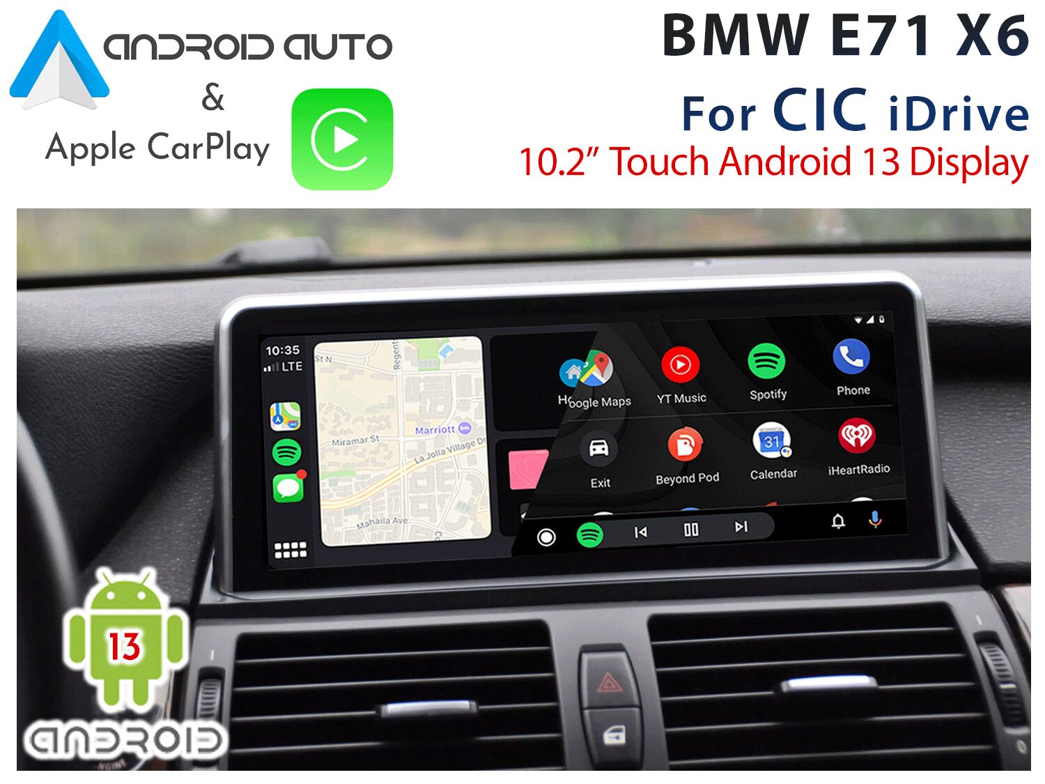 BMW E71 X6 LCI / CIC iDrive - 10.2&quot; Touch Android 13 Display with CarPlay &amp; Android Auto