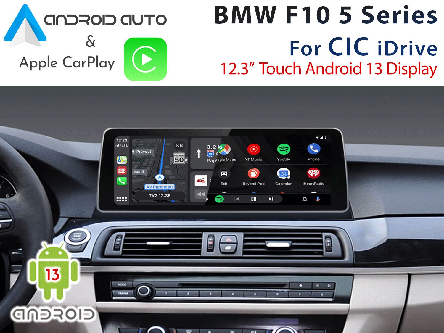 [2010-12] BMW F10 5 Series CIC-HIGH - 12.3&quot; Touch Android 13 Display + Apple CarPlay &amp; Android Auto