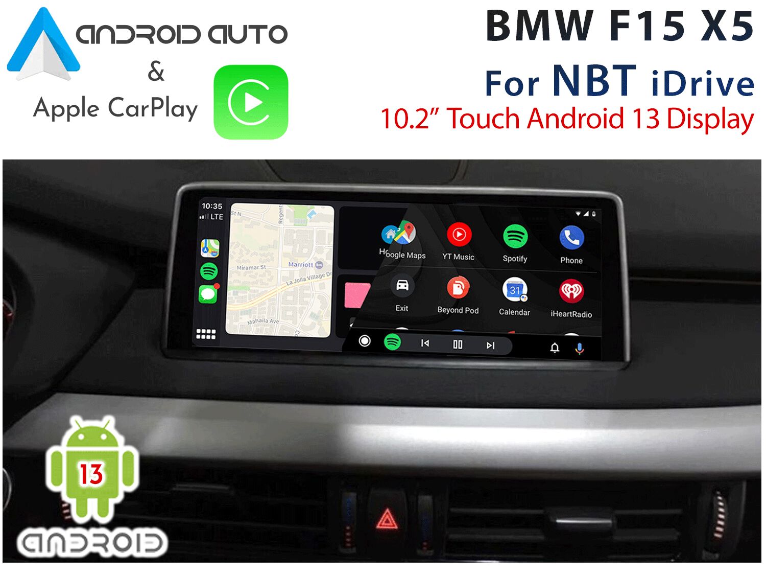 BMW F15 X5 NBT iDrive - 10.2&quot; Touch Android 13 Display + Apple CarPlay &amp; Android Auto