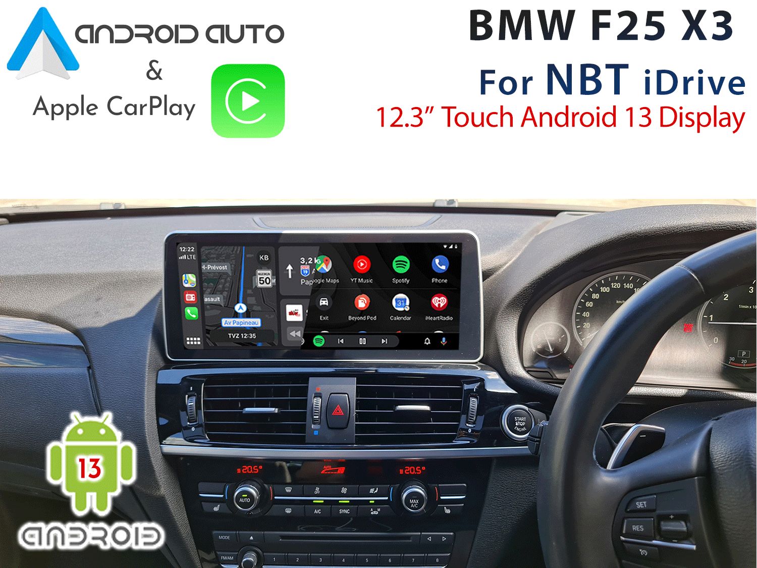 BMW F26 X4 NBT iDrive - 12.3&quot; Touch Android 13 Display + Apple CarPlay &amp; Android Auto