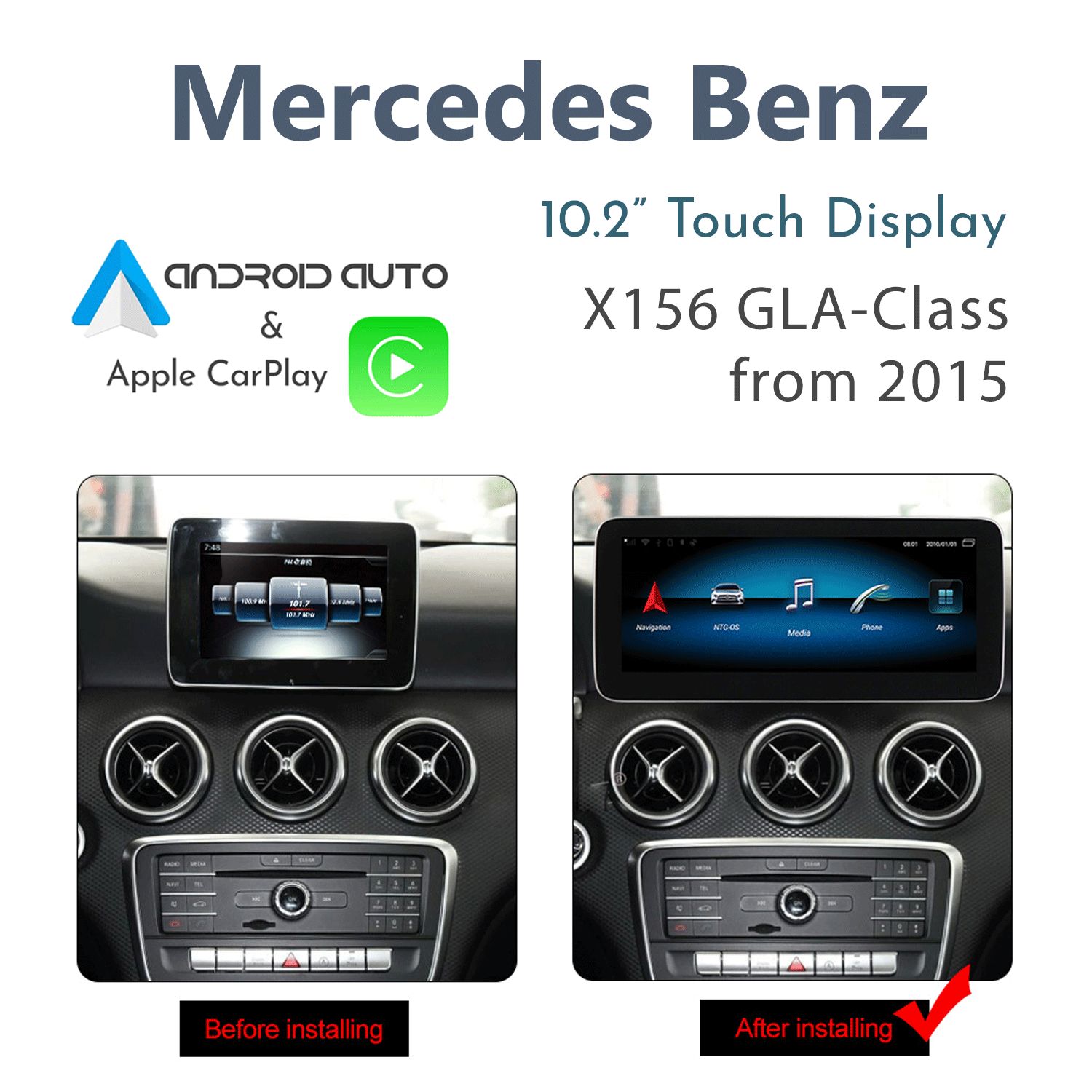 [NTG 5.1 + ] Mercedes Benz X156 GLA-Class - 10.2&quot; Android 13 Touch Display + Apple CarPlay &amp; Android Auto