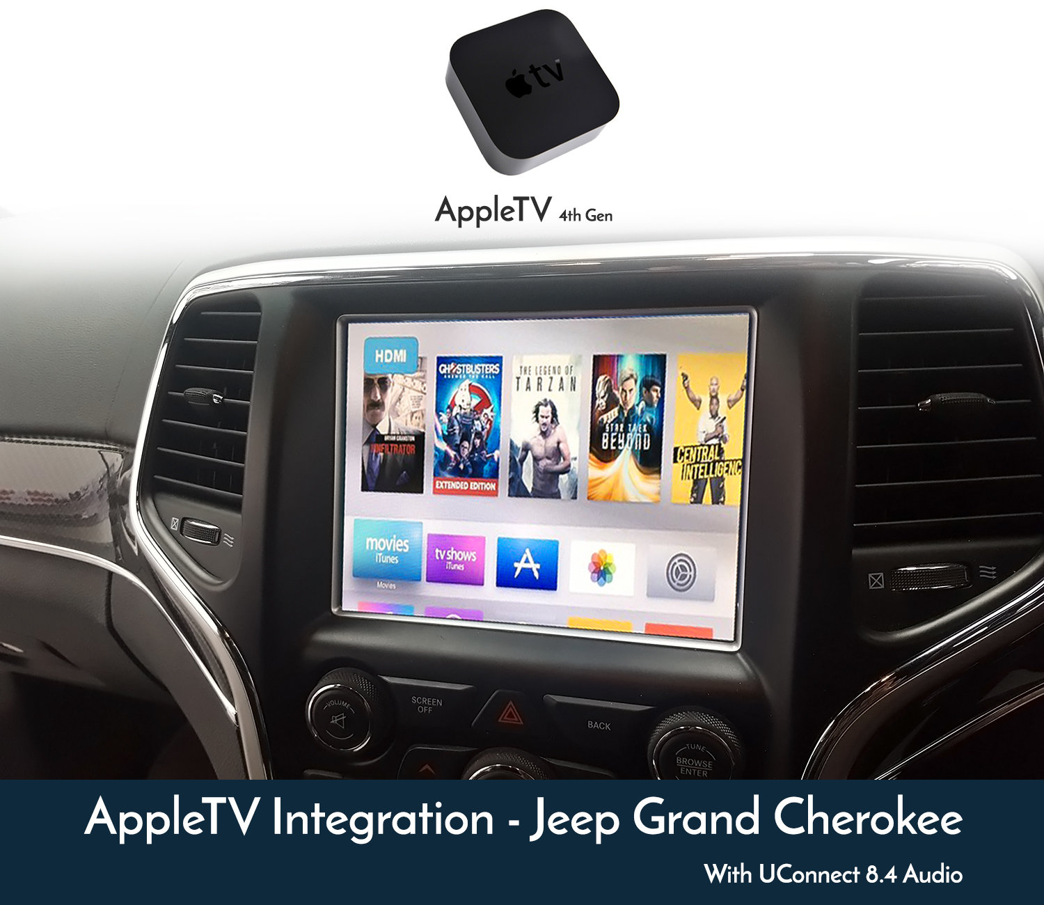 Jeep Grand Cherokee- AppleTV 4K 4th Gen Retrofit Installation Kit for UConnect 8.4&quot;