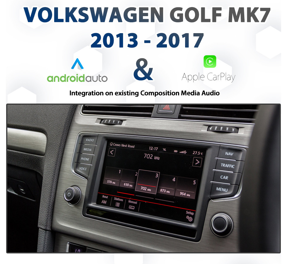 Volkswagen Golf Mk7 (2013 to 2017 models) with seamless Apple CarPlay and Android Auto integration for the factory-fitted MIB audio system