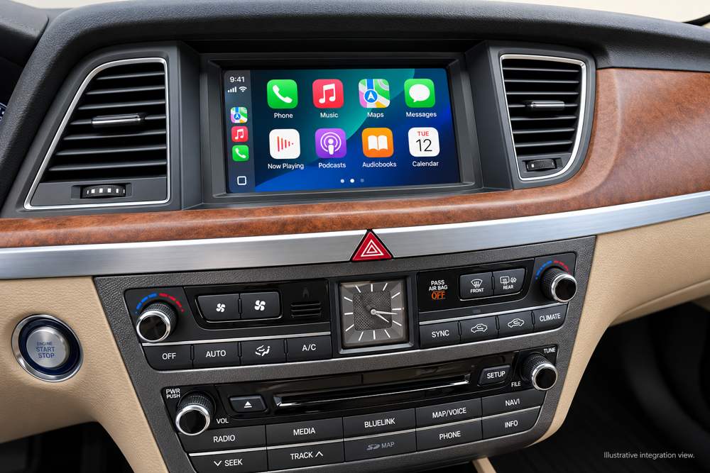 AI-enhanced illustrative Hyundai Genesis 8-inch factory-screen smartphone integration view