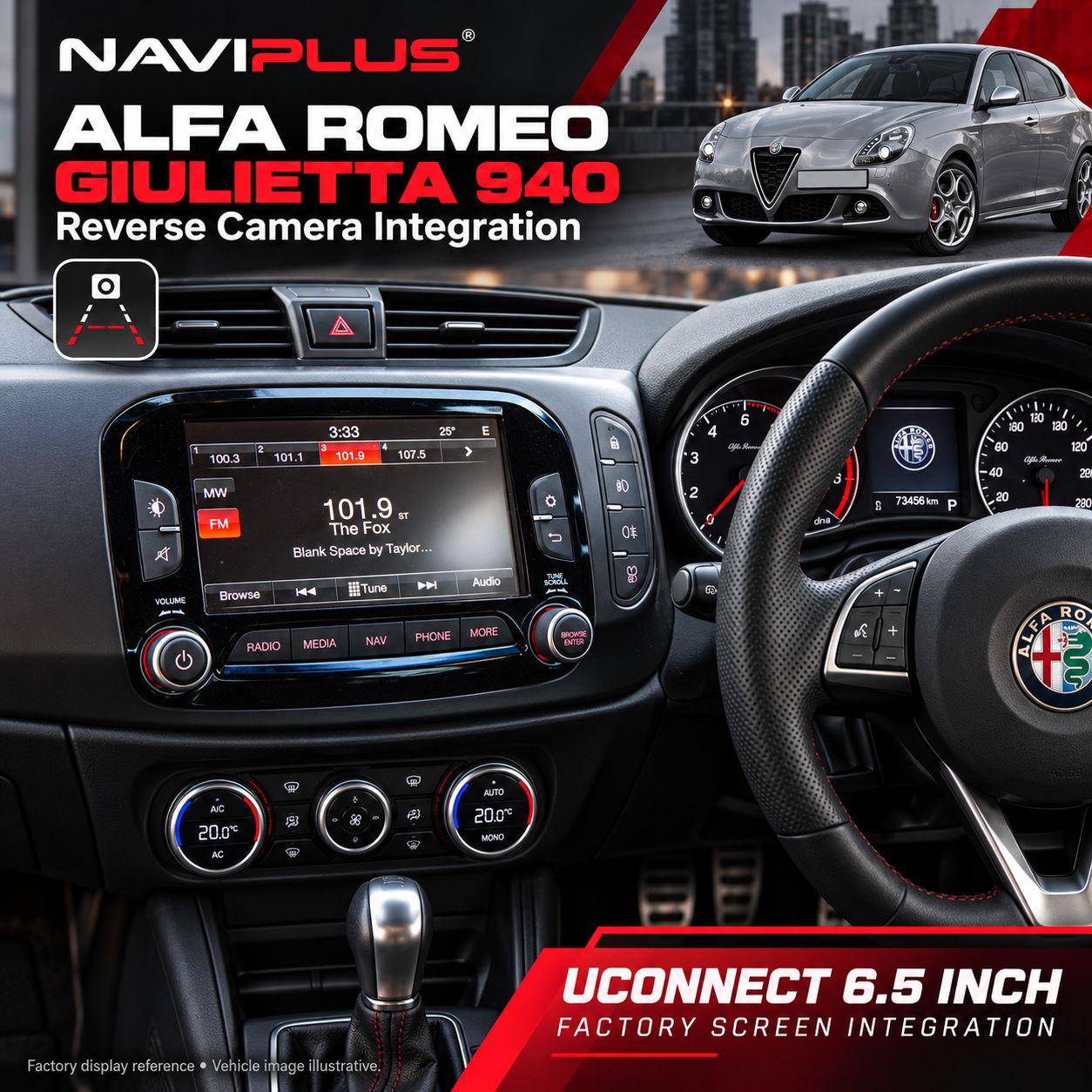 Alfa Romeo Giulietta 940 Reverse Camera Integration Kit | Uconnect 6.5-inch | 2013 Onwards