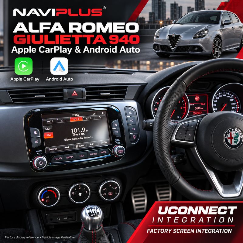 Alfa Romeo 940 Giulietta Apple CarPlay &amp; Android Auto Integration Kit | Uconnect | Wired &amp; Wireless