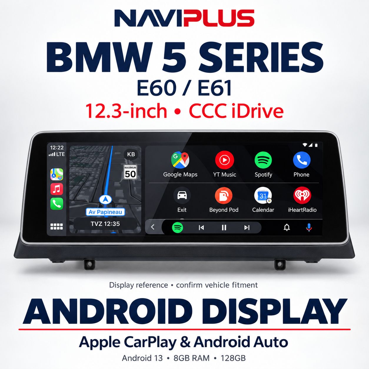 BMW 5 Series E60 / E61 12.3″ Android 13 CarPlay &amp; Android Auto Display — CCC iDrive 2003–2008