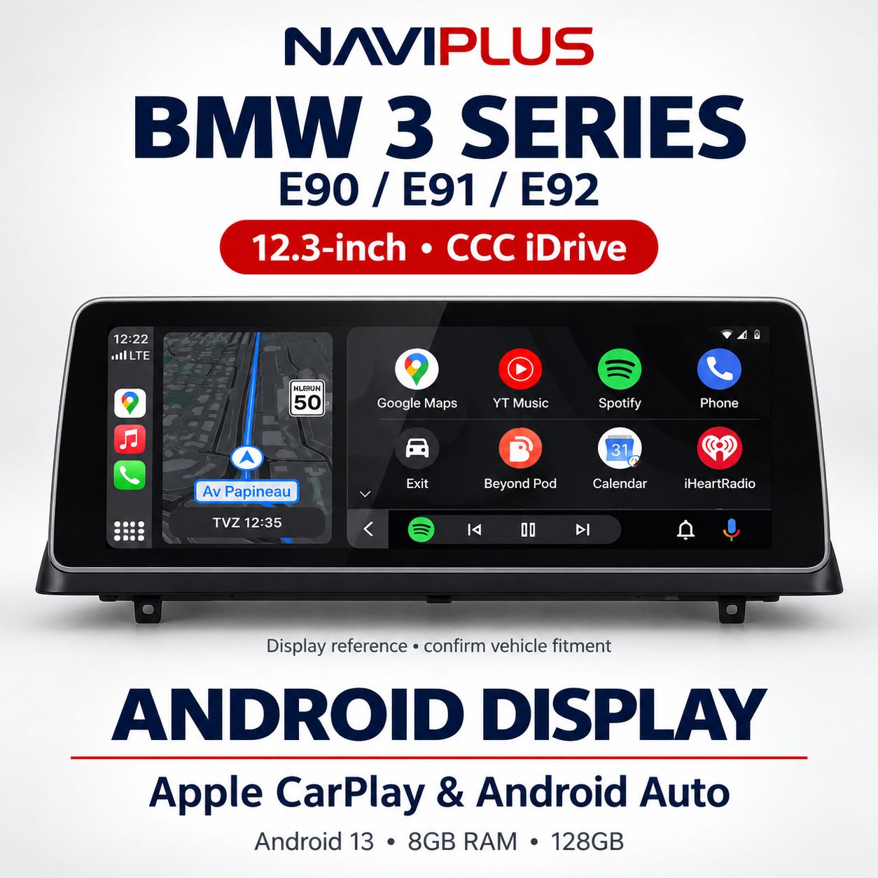 BMW 3 Series E90 / E91 / E92 12.3″ Android 13 CarPlay &amp; Android Auto Display — CCC iDrive 2005–2008
