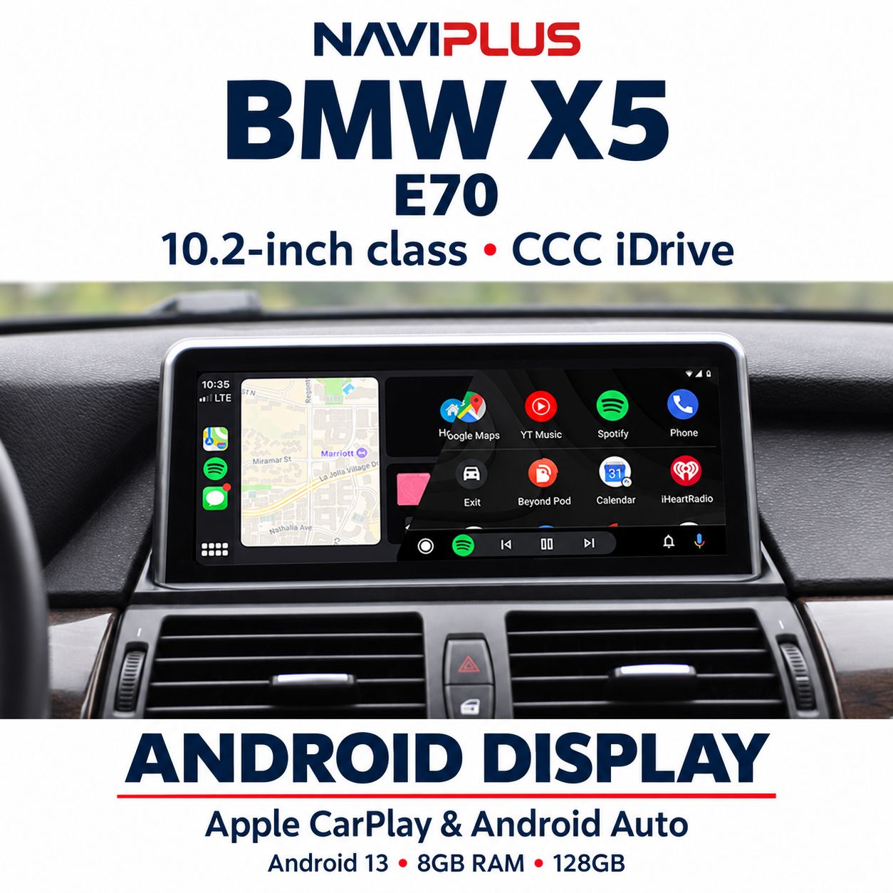 BMW X5 E70 10.2″ Android 13 CarPlay &amp; Android Auto Display — CCC iDrive 2007–2010