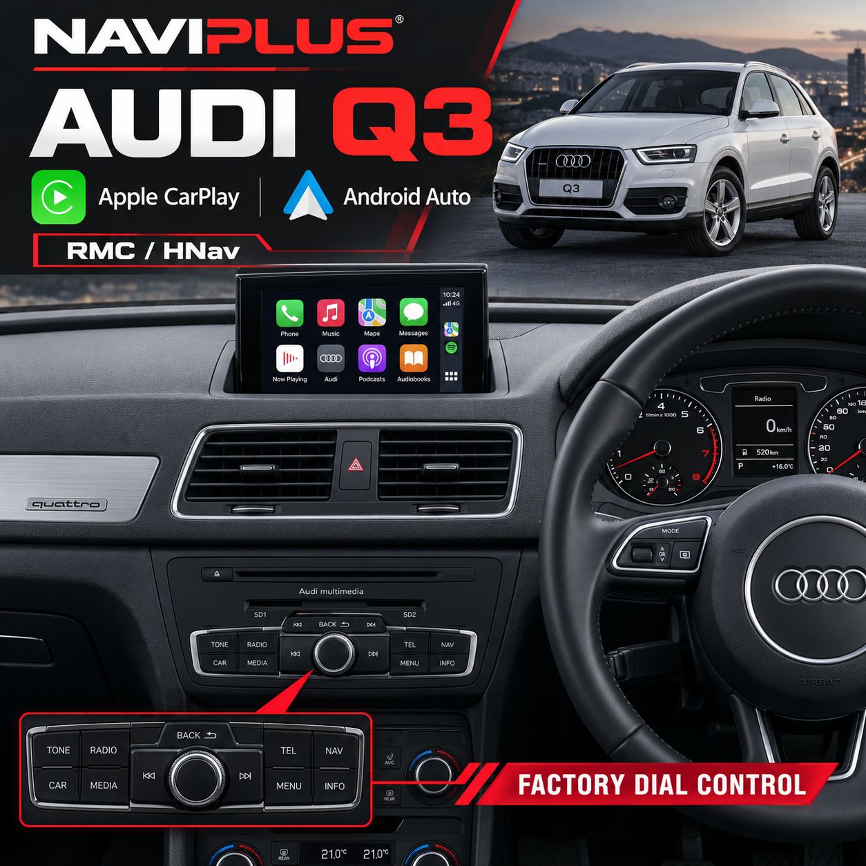 Audi Q3 Apple CarPlay &amp; Android Auto – RMC / HNav Dial Integration
