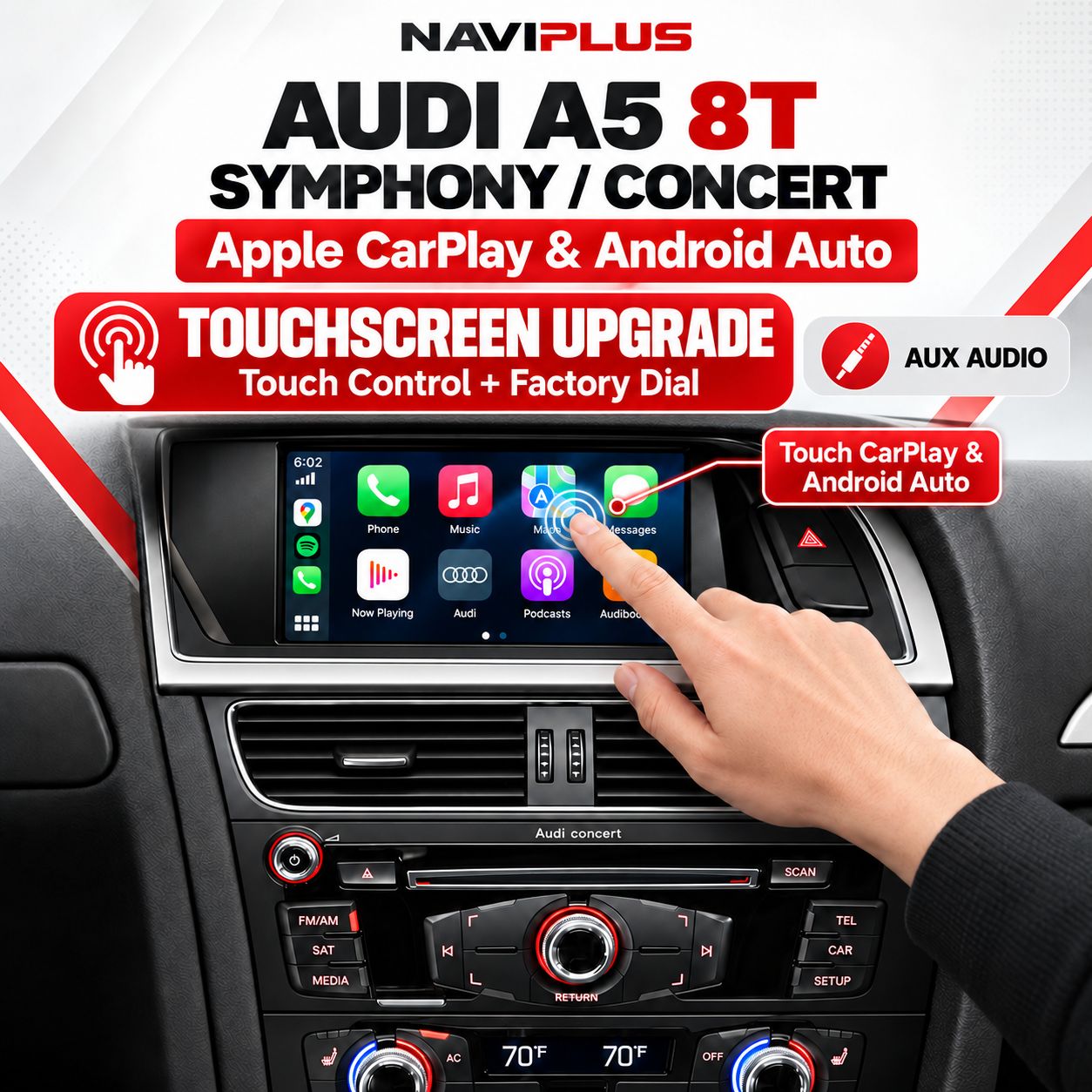 Audi A5 8T Symphony &amp; Concert Touch + Dial Apple CarPlay &amp; Android Auto Integration (2009–2015)