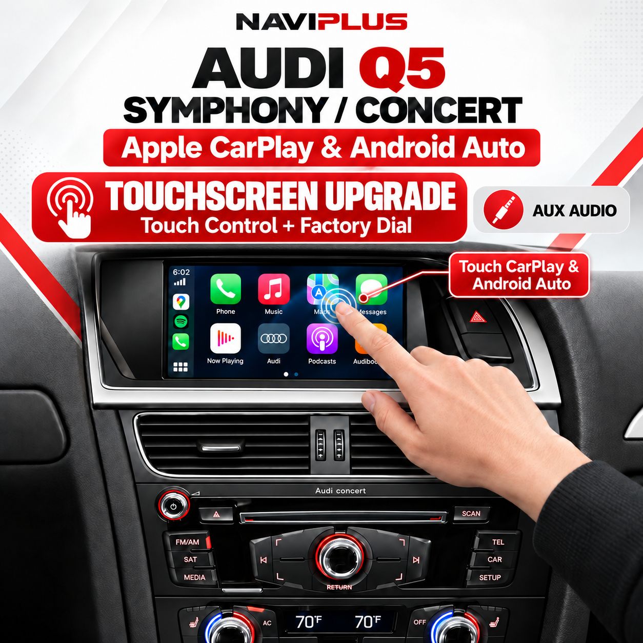 Audi Q5 Symphony &amp; Concert Touch + Dial Apple CarPlay &amp; Android Auto Integration (2009–2014)