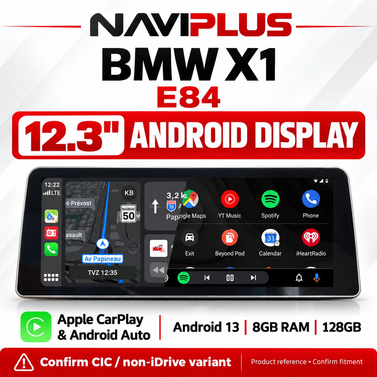 BMW X1 E84 12.3″ Android 13 Display with Apple CarPlay &amp; Android Auto — CIC / non-iDrive — confirm variant