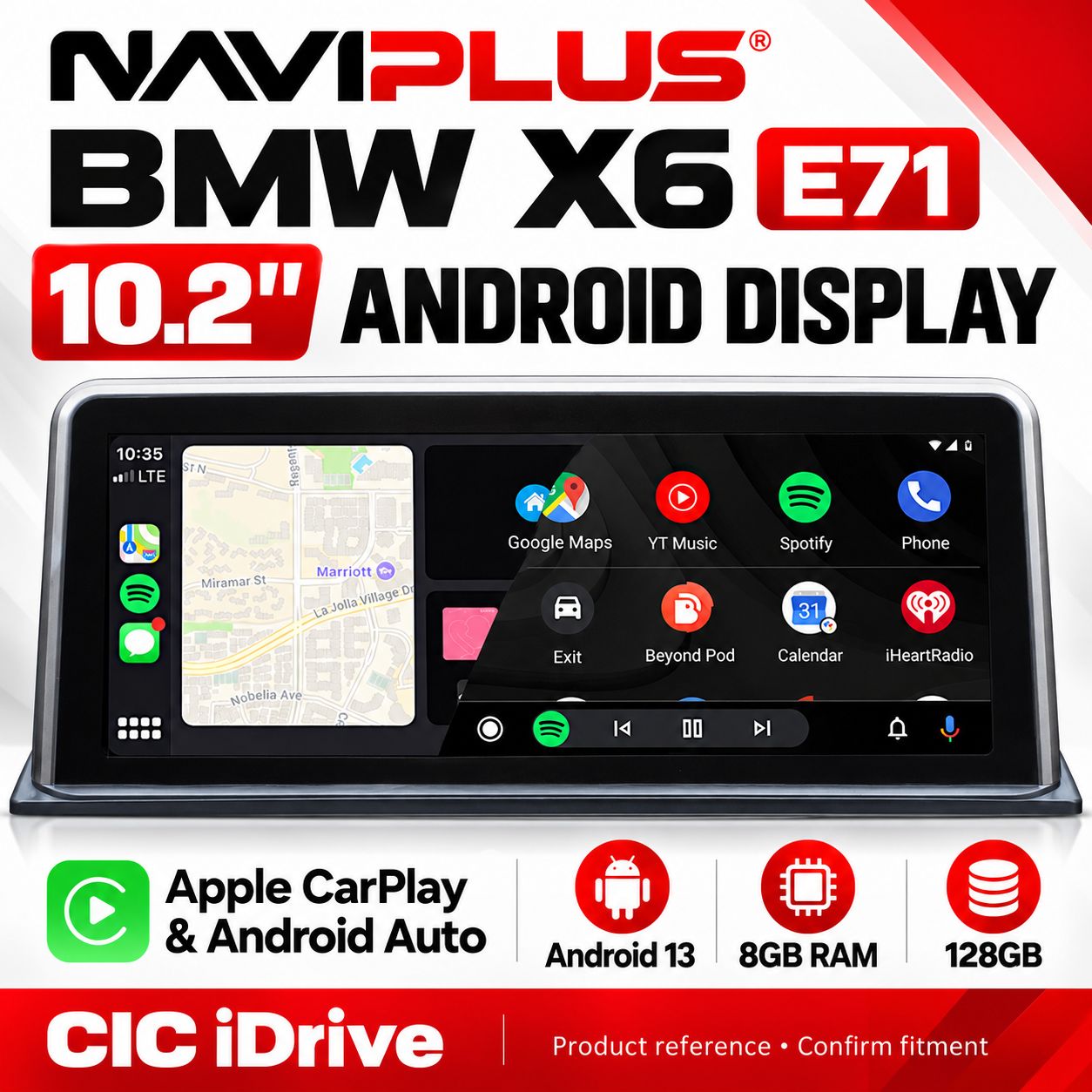 BMW X6 E71 10.2″ Android 13 Display with Apple CarPlay &amp; Android Auto — CIC iDrive