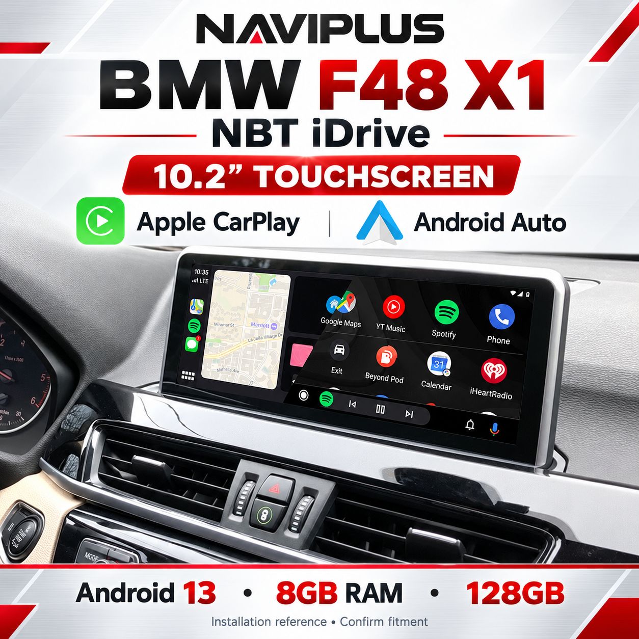BMW X1 F48 NBT iDrive 10.2″ Android 13 Display with Apple CarPlay &amp; Android Auto