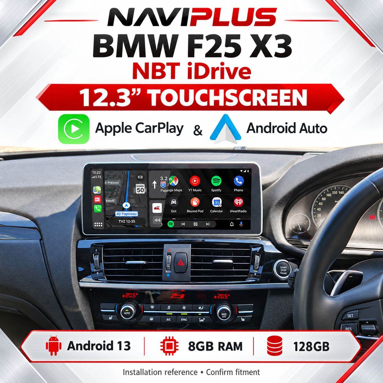 BMW X3 F25 NBT iDrive 12.3″ Android 13 Display with Apple CarPlay &amp; Android Auto