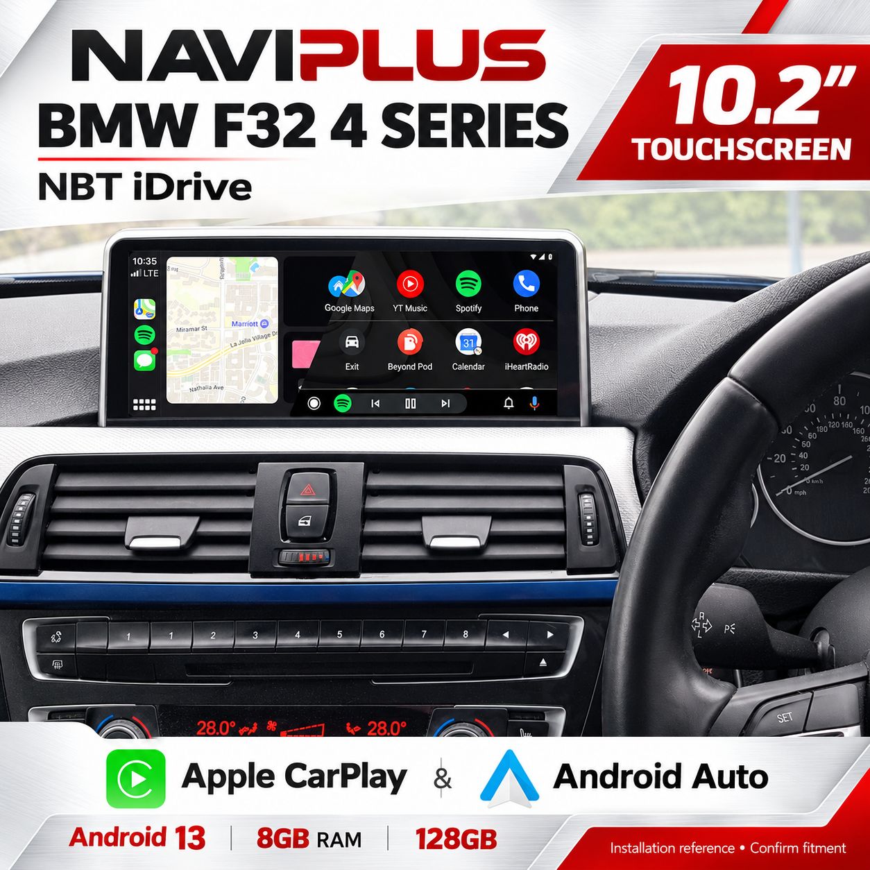 BMW 4 Series F32 NBT iDrive 10.2″ Android 13 Display with Apple CarPlay &amp; Android Auto