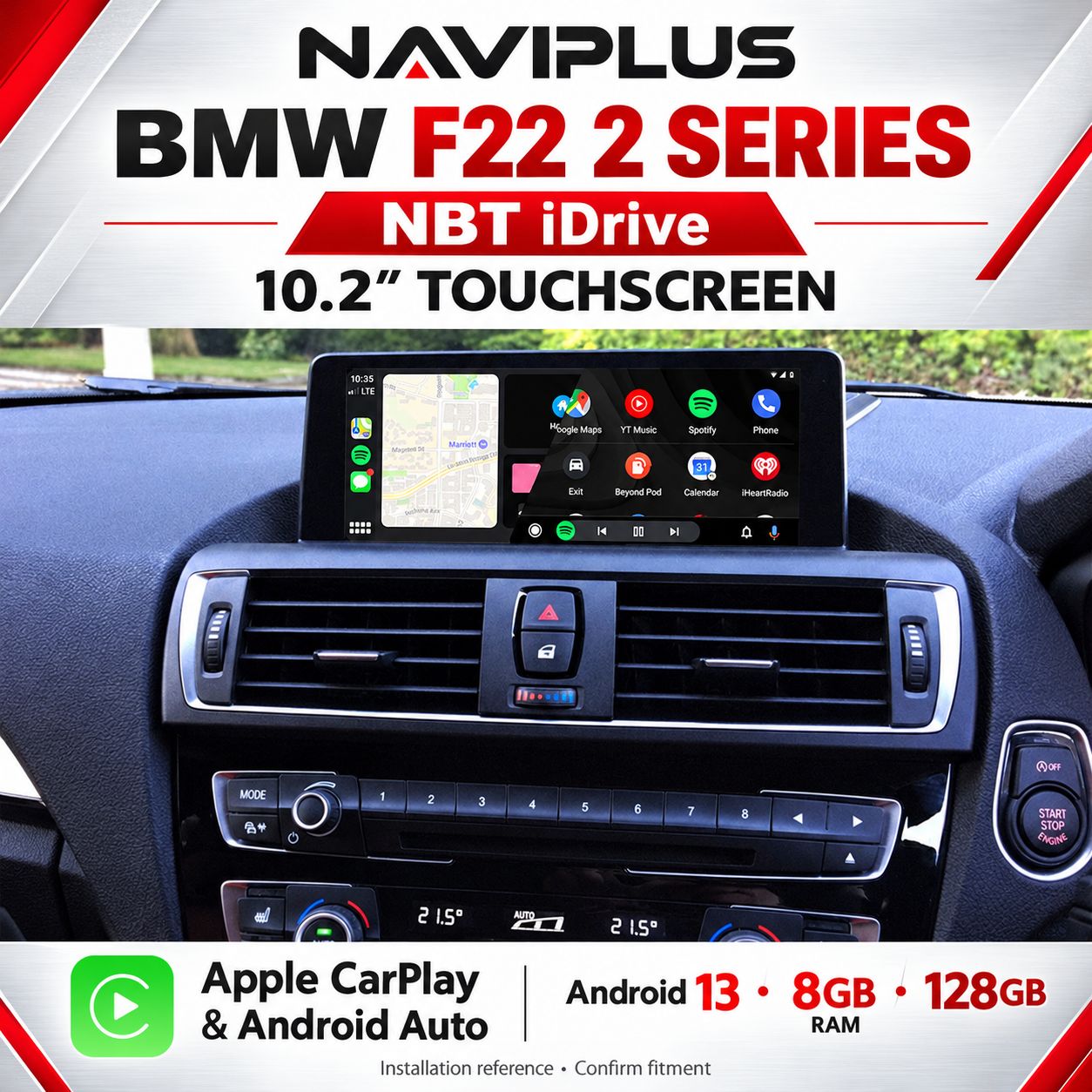 BMW 2 Series F22 NBT iDrive 10.2″ Android 13 Display with Apple CarPlay &amp; Android Auto 2013–2016