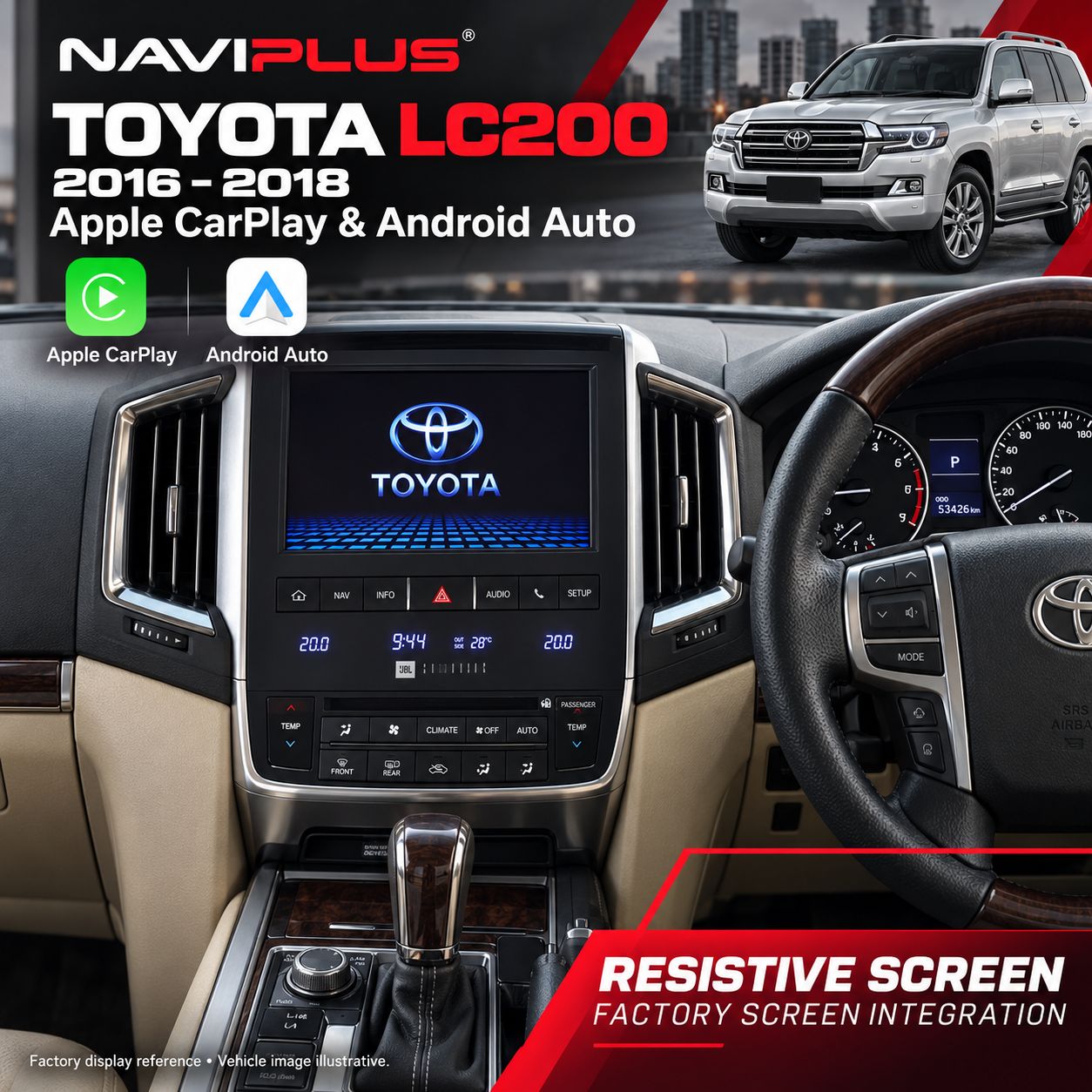 Toyota Land Cruiser LC200 (2019–2021) Apple CarPlay &amp; Android Auto Integration — Capacitive Screen