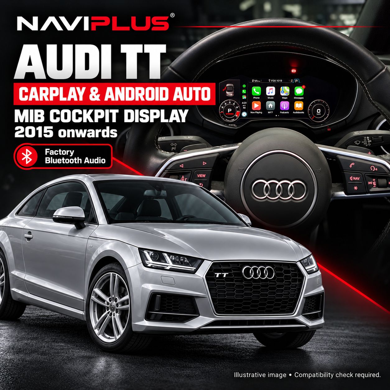 Audi TT MIB Cockpit Display Apple CarPlay &amp; Android Auto Integration 2015 Onwards