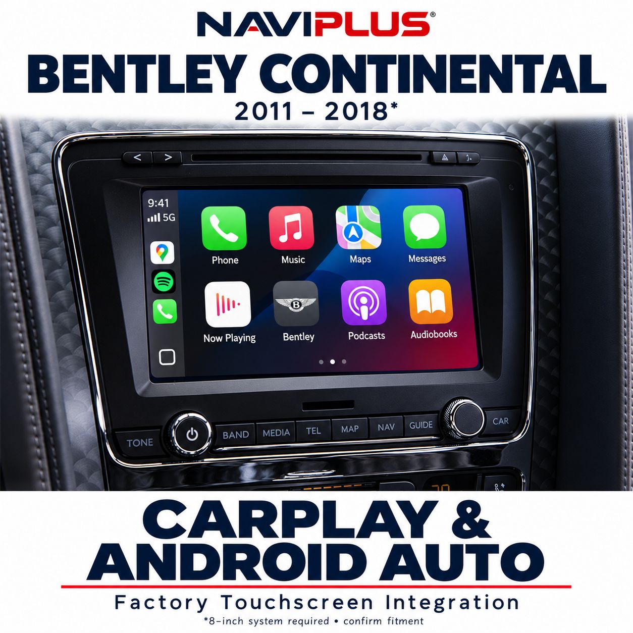 Bentley Continental 8-inch Touchscreen Apple CarPlay &amp; Android Auto Integration 2011–2018