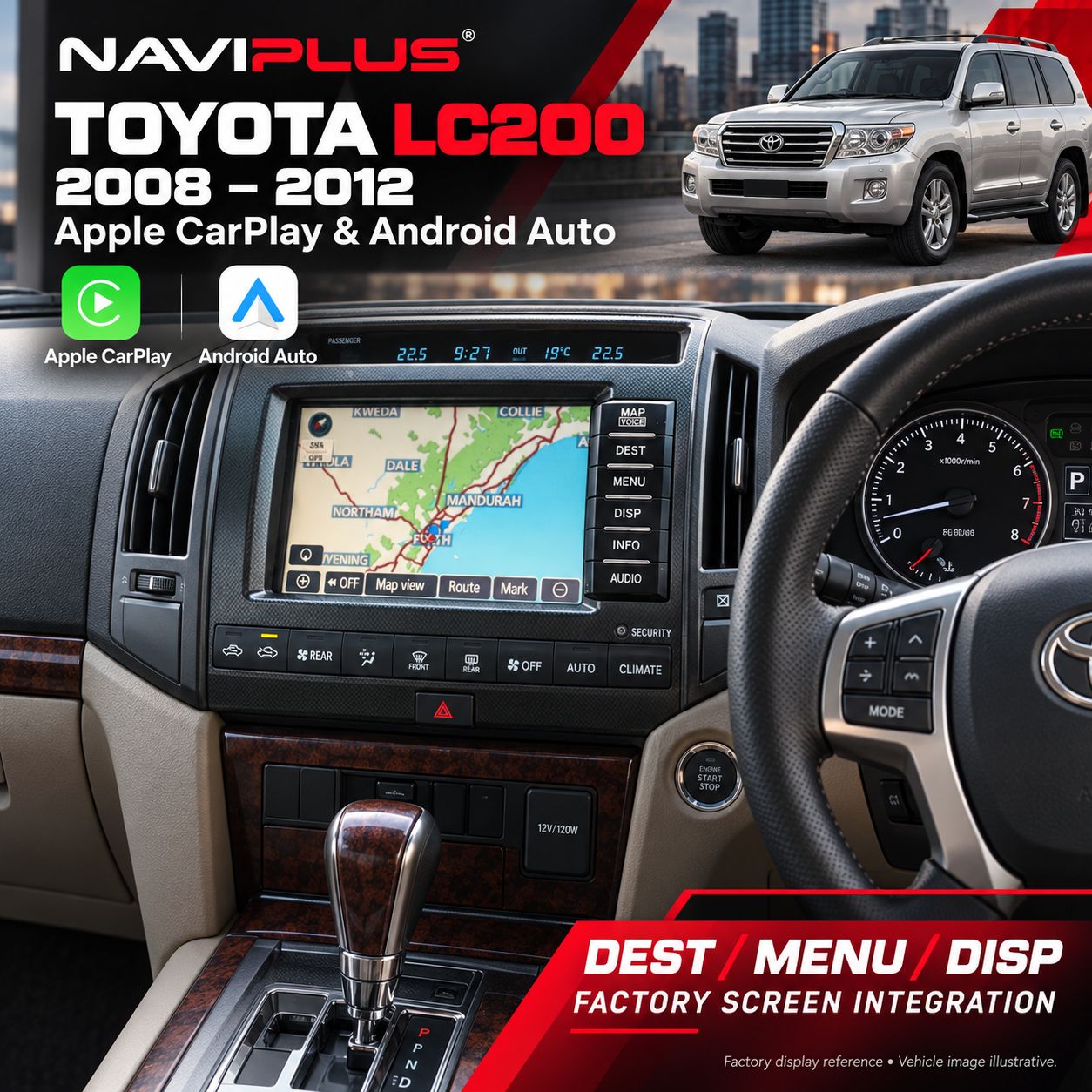 Toyota Land Cruiser LC200 Apple CarPlay &amp; Android Auto Integration Kit | 2008–2012 Pre-Facelift | DEST / MENU / DISP