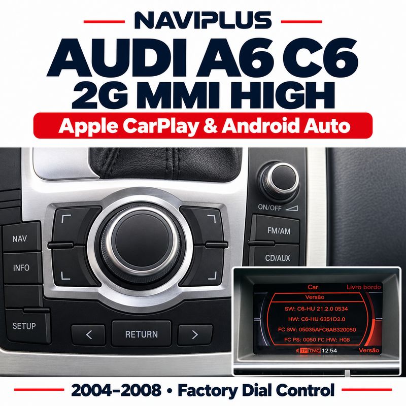 Audi A6 C6 2004–2008 2G MMI High Apple CarPlay &amp; Android Auto Integration with Factory Dial Control