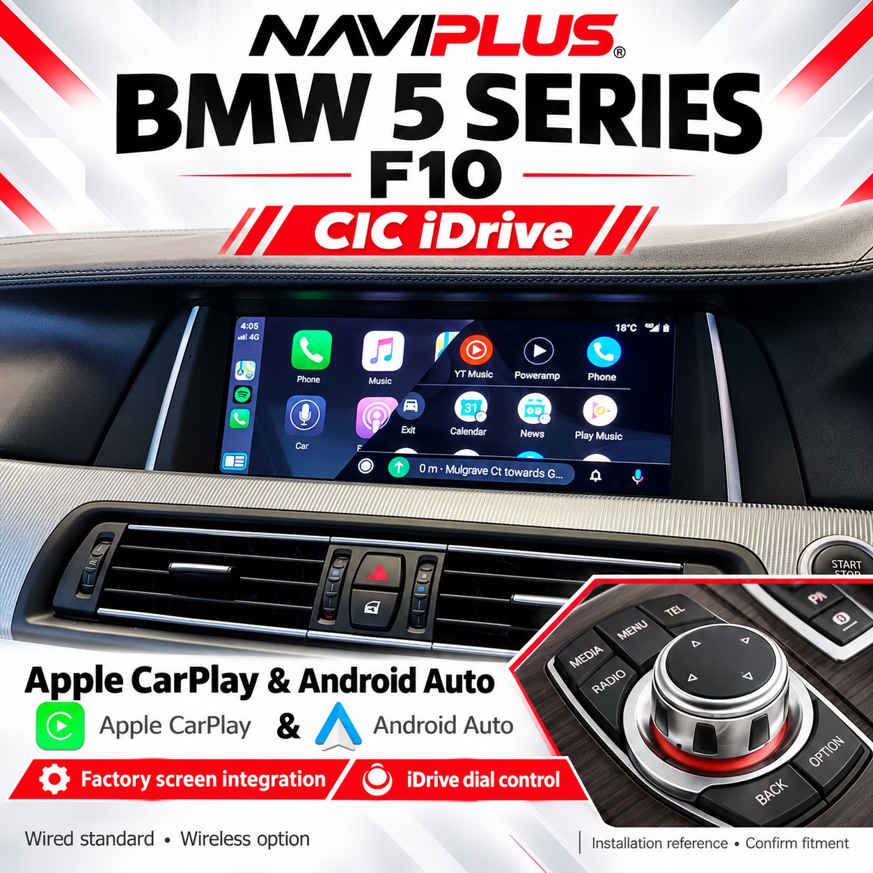 BMW 5 Series F10 CIC iDrive Apple CarPlay &amp; Android Auto Integration 2010–2012