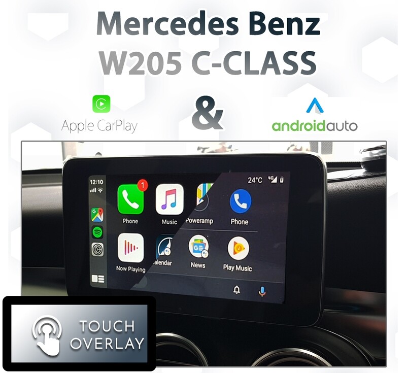 Mercedes-Benz C-Class (C205 / W205) with seamless Apple CarPlay and Android Auto integration featuring a touchscreen overlay