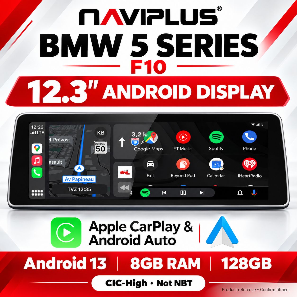 BMW 5 Series F10 12.3″ Android 13 Display with Apple CarPlay &amp; Android Auto — CIC-High (not NBT) 2010–2012