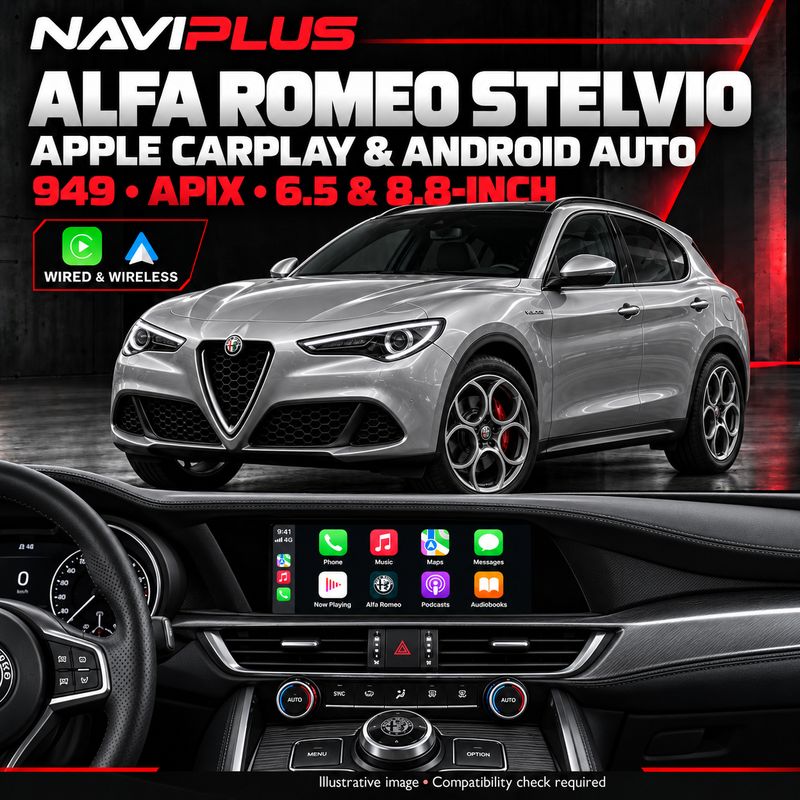 Alfa Romeo Stelvio 949 Apple CarPlay &amp; Android Auto Integration Kit | APIX 6.5-inch &amp; 8.8-inch | Wired &amp; Wireless