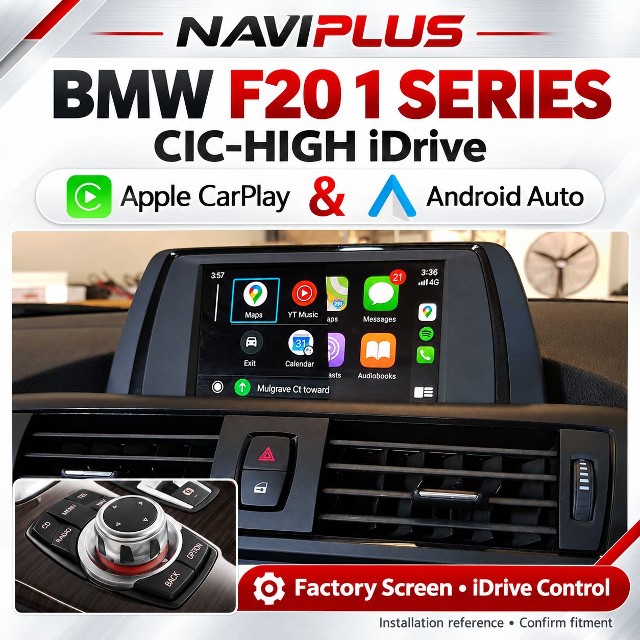BMW 1 Series F20 CIC-HIGH iDrive Apple CarPlay &amp; Android Auto Integration 2011–2012
