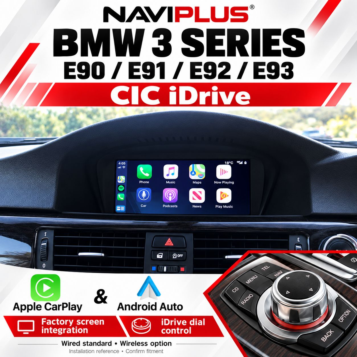 BMW 3 Series E90 / E91 / E92 / E93 CIC iDrive Apple CarPlay &amp; Android Auto Integration 2009–2011
